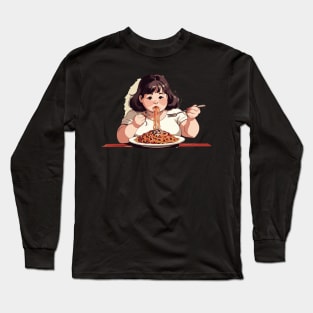 girl eating spaghetti Long Sleeve T-Shirt